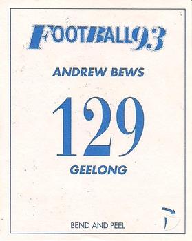 1993 Select AFL Stickers #129 Andrew Bews Back